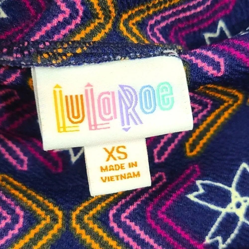 LuLaRoe Cassie XS Navy Geometric Arrow Chevron Pencil Skirt Pink Gold Stretch